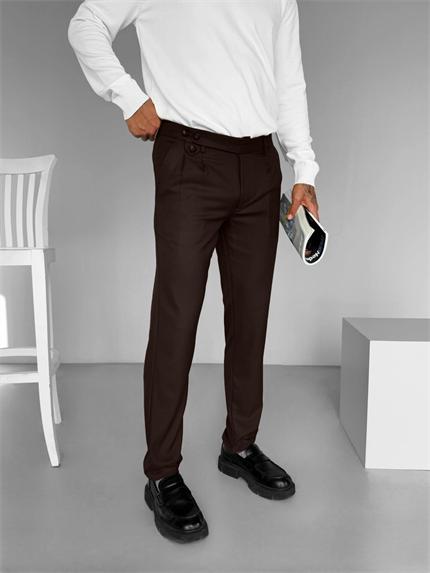 Erkek Pileli Kumaş Pantolon Kahve