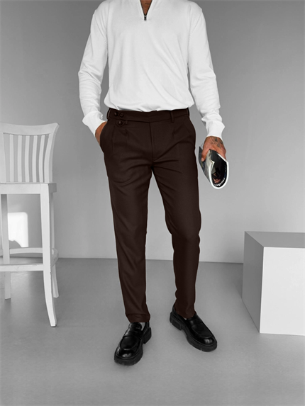 Erkek Pileli Kumaş Pantolon Kahve