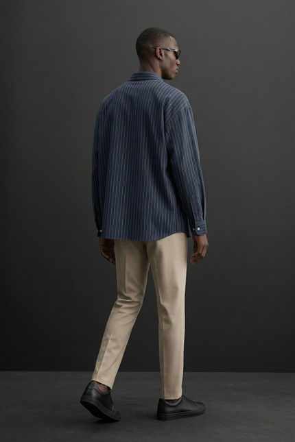 Erkek Pileli Kumaş Pantolon Krem