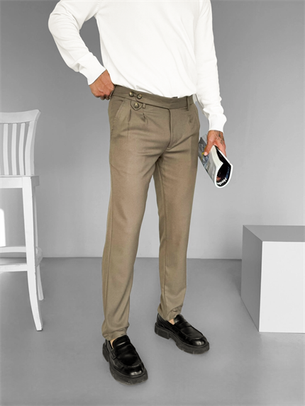 Erkek Pileli Kumaş Pantolon Vizon