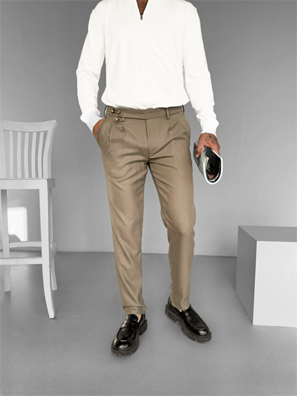 Erkek Pileli Kumaş Pantolon Vizon