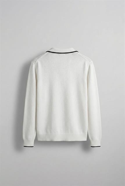 Erkek Polo Yaka İnce Fitilli Kazak Ekru