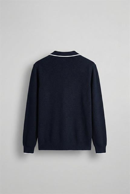 Erkek Polo Yaka İnce Fitilli Kazak Lacivert