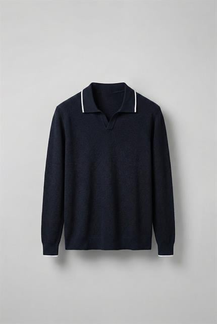 Erkek Polo Yaka İnce Fitilli Kazak Lacivert