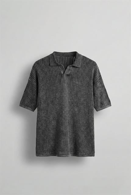 Erkek Polo Yaka Regular Fit Triko T-shirt Siyah