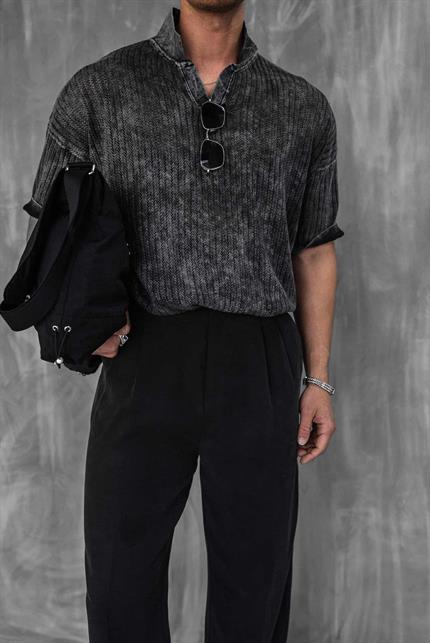 Erkek Polo Yaka Regular Fit Triko T-shirt Siyah