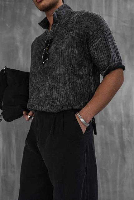 Erkek Polo Yaka Regular Fit Triko T-shirt Siyah