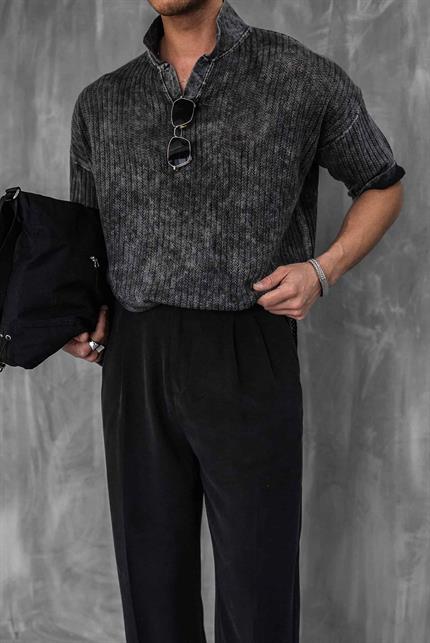 Erkek Polo Yaka Regular Fit Triko T-shirt Siyah