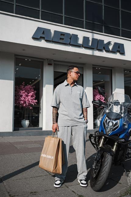 Erkek Polo Yaka Yıkamalı Oversize T-Shirt Gri