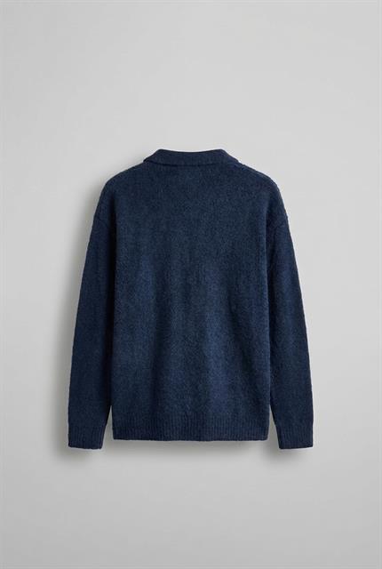 Erkek Polo Yaka Yumuşak Dokulu Oversize Kazak Lacivert