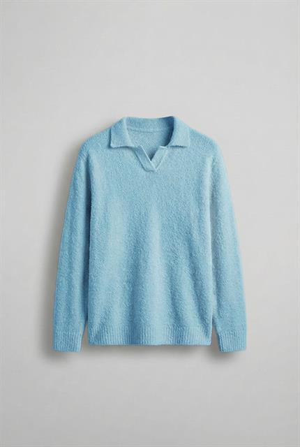 Erkek Polo Yaka Yumuşak Dokulu Oversize Kazak Bebek Mavi