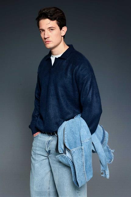 Erkek Polo Yaka Yumuşak Dokulu Oversize Kazak Lacivert