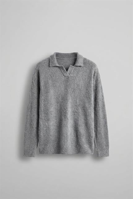 Erkek Polo Yaka Yumuşak Dokulu Oversize Kazak Gri