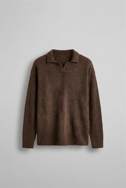 Erkek Polo Yaka Yumuşak Dokulu Oversize Kazak Kahve