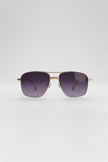 Erkek Premium Metal Çerçeve Dikdörtgen Güneş Gözlüğü Altın