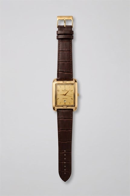 Erkek Premium Vintage Deri Kordon Kol Saati Gold