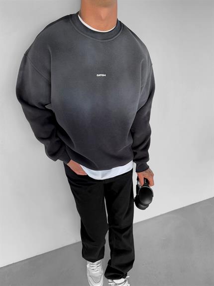 Erkek Rahat Kalıp Baskılı Yuvarlak Yaka Sweatshirt Siyah