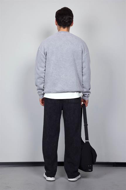 Erkek Rahat Kalıp Baskılı Yuvarlak Yaka Sweatshirt Gri