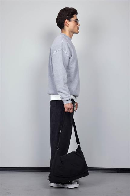 Erkek Rahat Kalıp Baskılı Yuvarlak Yaka Sweatshirt Gri