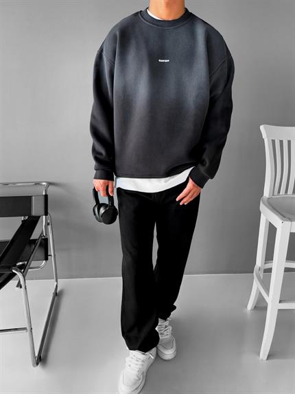 Erkek Rahat Kalıp Baskılı Yuvarlak Yaka Sweatshirt Siyah