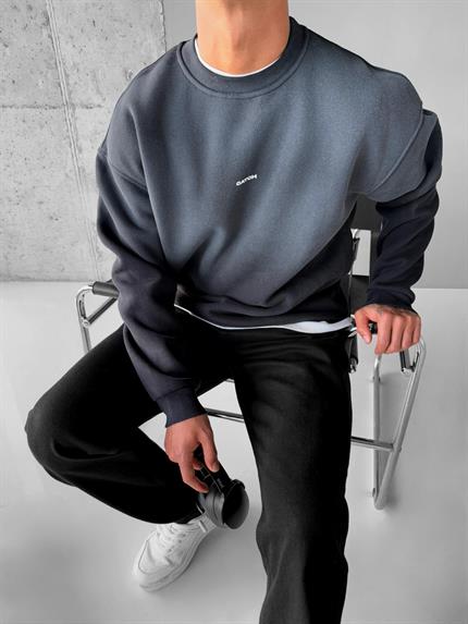 Erkek Rahat Kalıp Baskılı Yuvarlak Yaka Sweatshirt Siyah