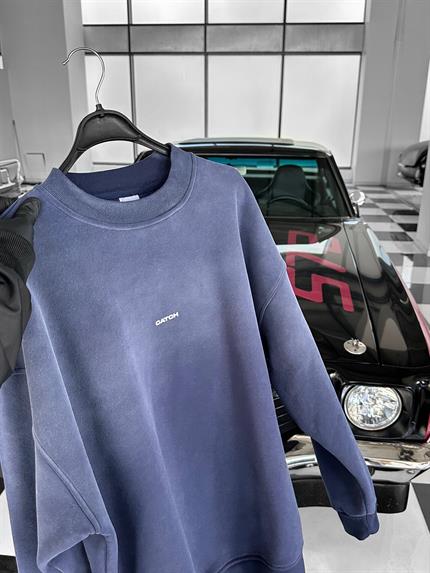 Erkek Rahat Kalıp Baskılı Yuvarlak Yaka Sweatshirt Mavi