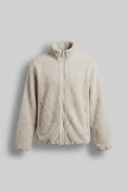 Erkek Rahat Kalıp Dik Yaka Fermuarlı Peluş Ceket Bej