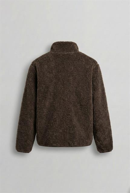 Erkek Rahat Kalıp Dik Yaka Fermuarlı Peluş Ceket Kahverengi