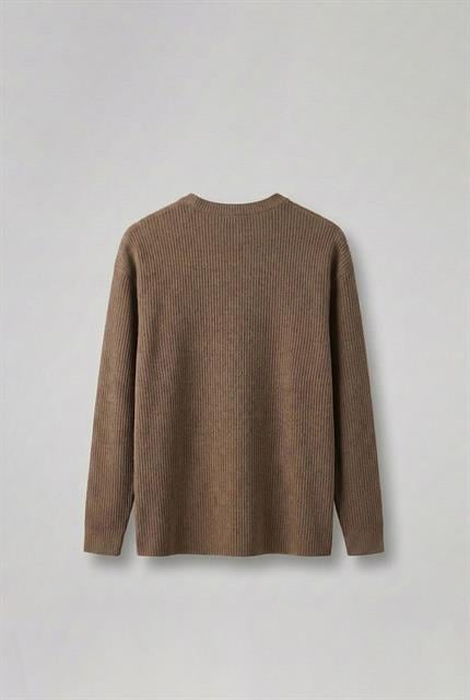 Erkek Rahat Kalıp Fitilli Uzun Kollu Sweatshirt Kahverengi