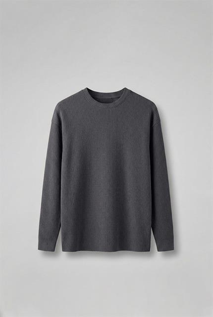 Erkek Rahat Kalıp Fitilli Uzun Kollu Sweatshirt Füme