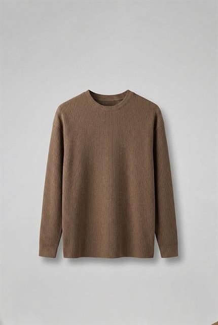 Erkek Rahat Kalıp Fitilli Uzun Kollu Sweatshirt Kahverengi