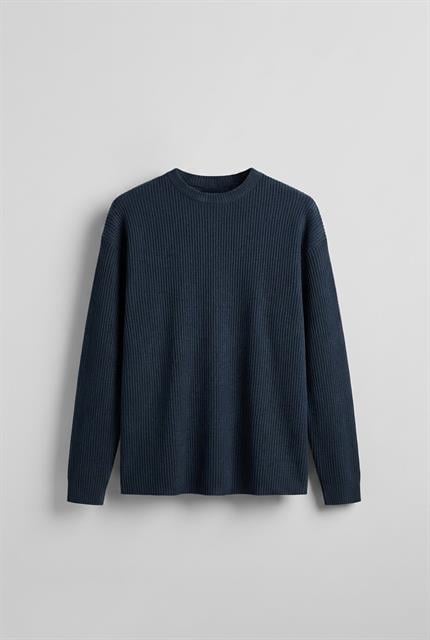 Erkek Rahat Kalıp Fitilli Uzun Kollu Sweatshirt Petrol Mavi