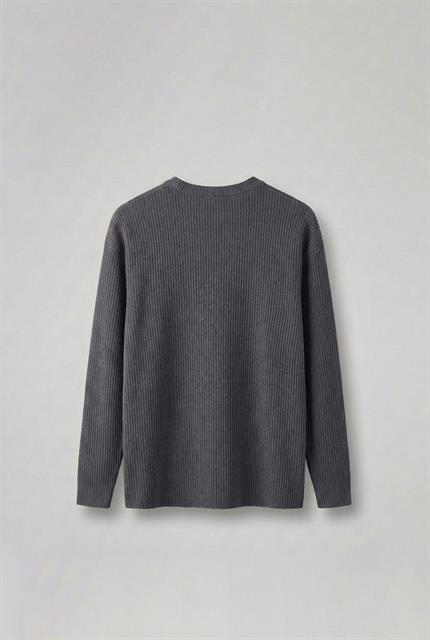 Erkek Rahat Kalıp Fitilli Uzun Kollu Sweatshirt Füme