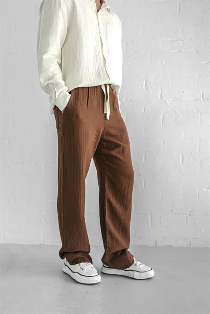 Erkek Rahat Kesim Baggy Fit Müslin Pantolon Kahve