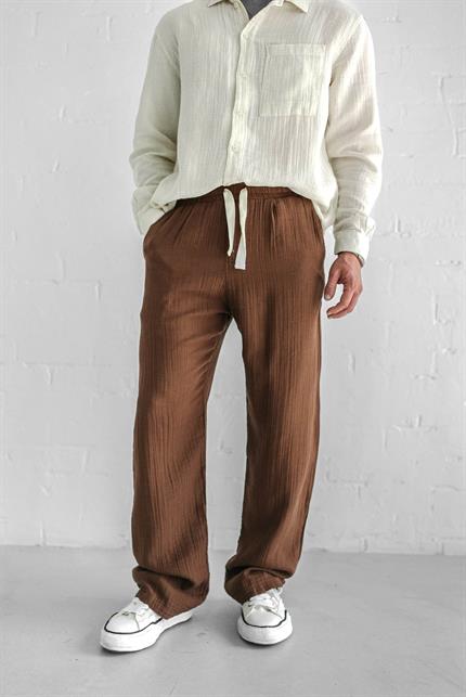 Erkek Rahat Kesim Baggy Fit Müslin Pantolon Kahve