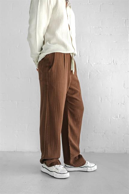 Erkek Rahat Kesim Baggy Fit Müslin Pantolon Kahve