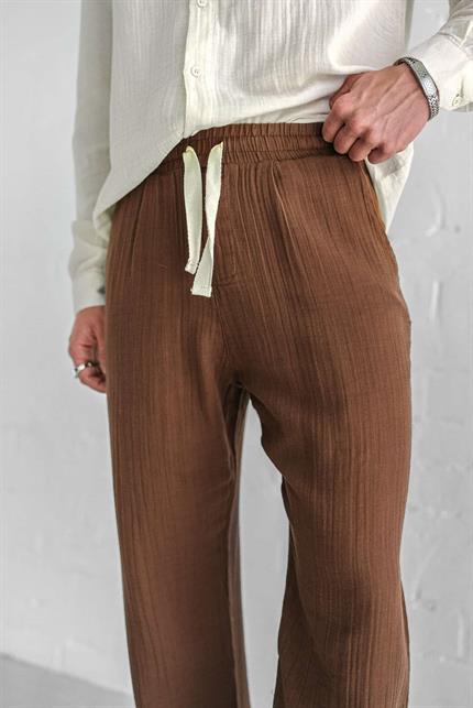 Erkek Rahat Kesim Baggy Fit Müslin Pantolon Kahve
