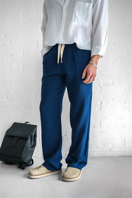 Erkek Rahat Kesim Baggy Fit Müslin Pantolon Lacivert