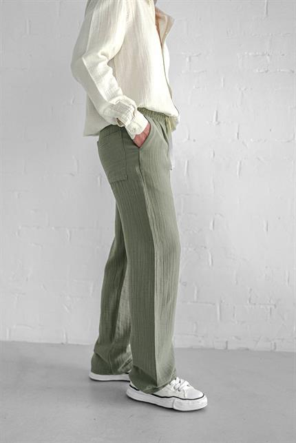 Erkek Rahat Kesim Baggy Fit Müslin Pantolon Açık Yeşil