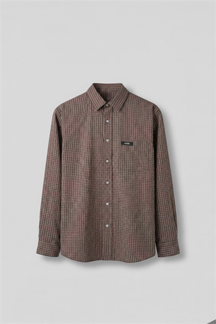 Erkek Relaxed Fit %100 Pamuk Uzun Kollu Kareli Gömlek Kahverengi