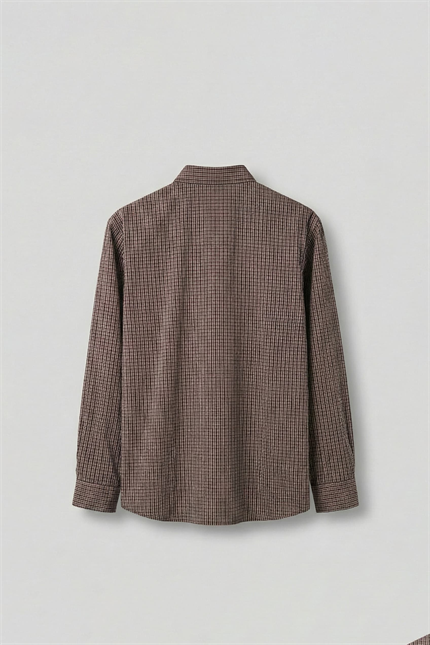 Erkek Relaxed Fit %100 Pamuk Uzun Kollu Kareli Gömlek Kahverengi