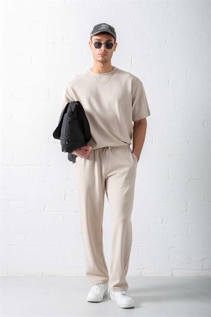 Erkek Regular Fit Beli Lastikli Rahat Eşofman Bej