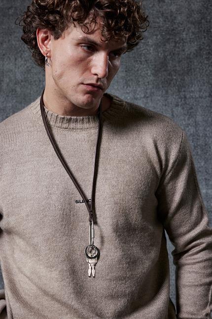 Erkek Regular Fit Bisiklet Yaka Kazak Taş Rengi