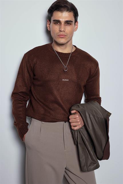 Erkek Regular Fit Bisiklet Yaka Kazak Kahve