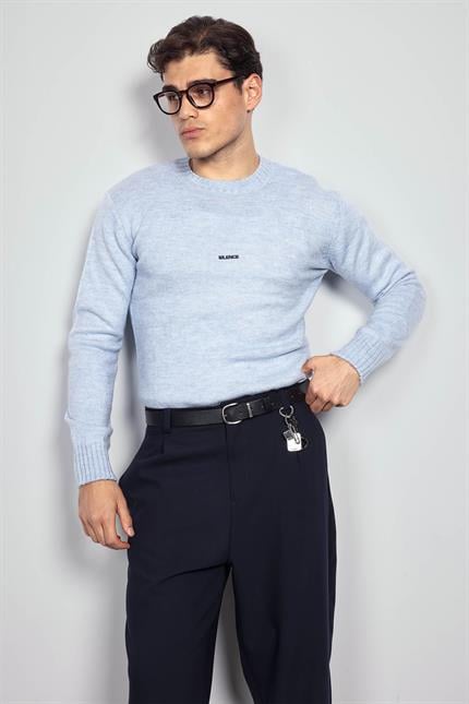 Erkek Regular Fit Bisiklet Yaka Kazak Açık Mavi