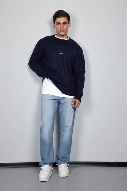 Erkek Regular Fit Bisiklet Yaka Kazak Lacivert