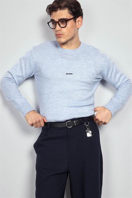 Erkek Regular Fit Bisiklet Yaka Kazak Açık Mavi