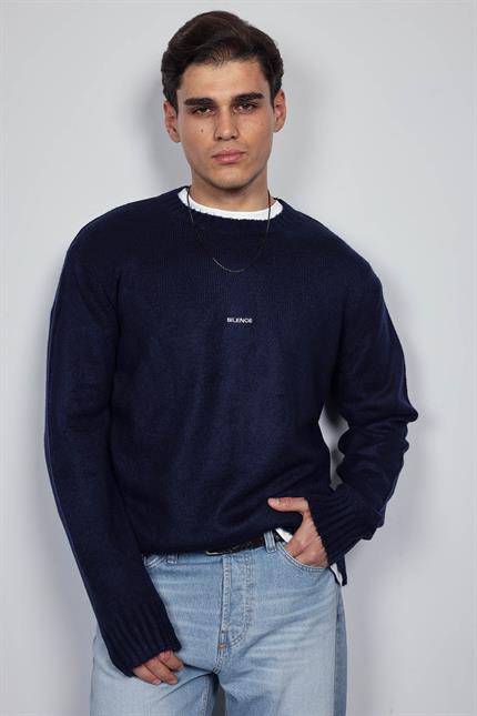 Erkek Regular Fit Bisiklet Yaka Kazak Lacivert