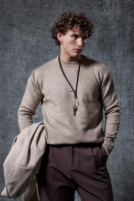 Erkek Regular Fit Bisiklet Yaka Kazak Taş Rengi