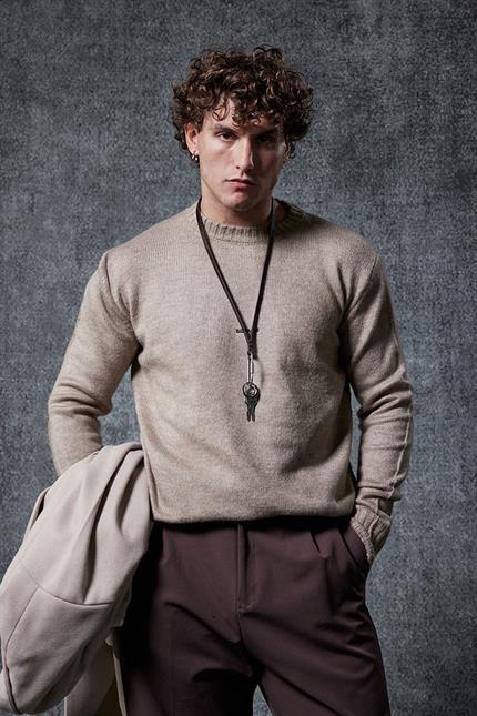 Erkek Regular Fit Bisiklet Yaka Kazak Taş Rengi